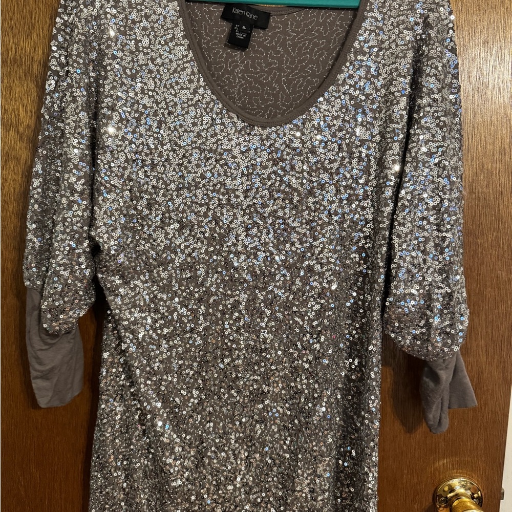 Karen Kane Sparkling Silver Sequin Blouse